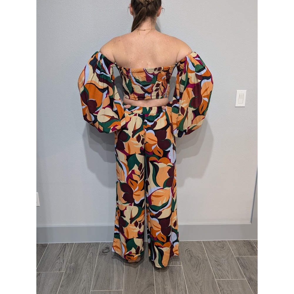 Live 4 Truth Anthropogy Boho Bell Sleeve Cropped Blouse & Pants Leaves Size M - Picture 2 of 16